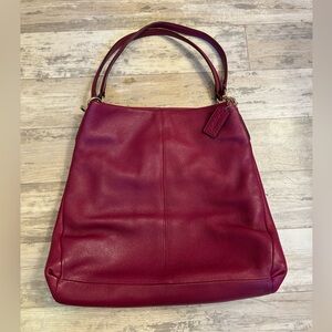 Coach Madison Pheobe Shoulder Bag in Pebbled Cranberry/Raspberry Leather